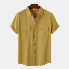 Buddha Stones Summer Casual Solid Buttons Men's Short Sleeve Shirts With Decorative Pockets - SaddleBrown - US/UK/AU46，EU56 (3XL) - image 0