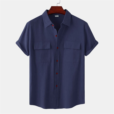 Buddha Stones Summer Casual Solid Buttons Men's Short Sleeve Shirts With Decorative Pockets - MidnightBlue - US/UK/AU46，EU56 (3XL) - image 22