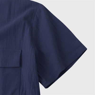 Buddha Stones Summer Casual Solid Buttons Men's Short Sleeve Shirts With Decorative Pockets - image 26