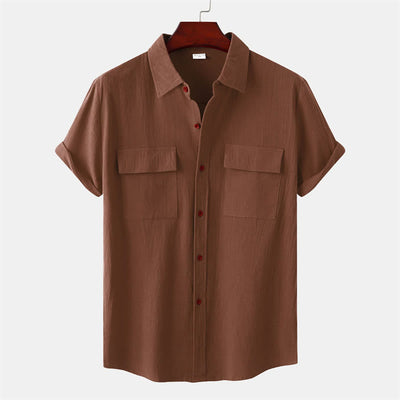 Buddha Stones Summer Casual Solid Buttons Men's Short Sleeve Shirts With Decorative Pockets - Sienna - US/UK/AU46，EU56 (3XL) - image 29