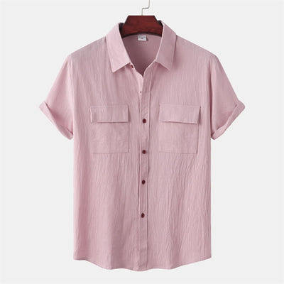 Buddha Stones Summer Casual Solid Buttons Men's Short Sleeve Shirts With Decorative Pockets - LightPink - US/UK/AU46，EU56 (3XL) - image 43