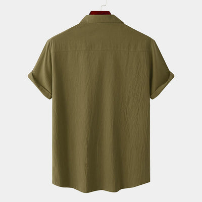 Buddha Stones Summer Casual Solid Buttons Men's Short Sleeve Shirts With Decorative Pockets - image 59