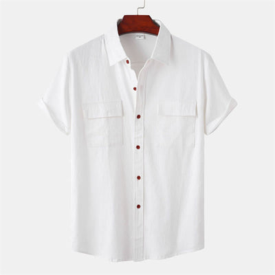Buddha Stones Summer Casual Solid Buttons Men's Short Sleeve Shirts With Decorative Pockets - White - US/UK/AU46，EU56 (3XL) - image 78