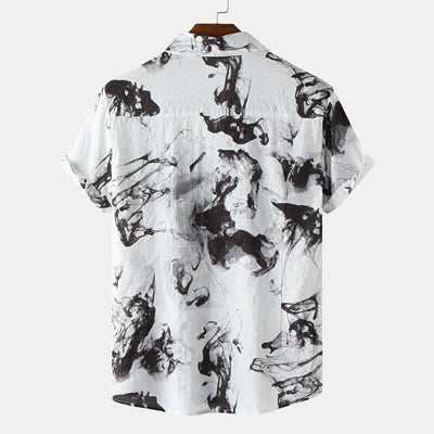Buddha Stones Summer Casual Button-Up Ink Print Men's Short Sleeve Shirts - image 1