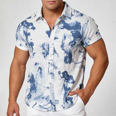 Buddha Stones Summer Casual Button-Up Ink Print Men's Short Sleeve Shirts - image 10
