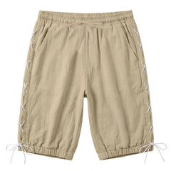 Buddha Stones Summer Casual Drawstring Side Slit Solid Bermuda Shorts Men's Straight Leg Pants With Pockets - Tan - US/UK/AU44，EU54 (3XL) - image 0