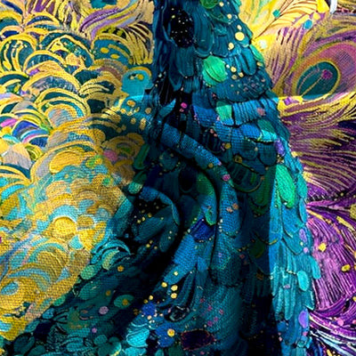 Buddha Stones Cotton Linen Peacock Feather Pattern Women's Elastic Waist Wide Leg Pants With Pockets - image 3