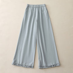 Buddha Stones Spring Casual Solid Cotton Ruffle Hem Women's Wide Leg Pants With Pockets - image 0