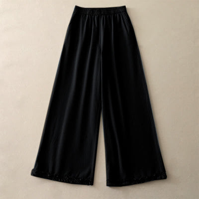 Buddha Stones Spring Casual Solid Cotton Ruffle Hem Women's Wide Leg Pants With Pockets - image 18