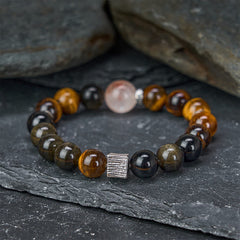 Buddha Stones Tiger Eye Gold Sheen Obsidian Inclusion Quartz Bead Protection Bracelet - Tiger Eye Gold Sheen Obsidian(Wrist Circumference:16–17 cm) - image 0