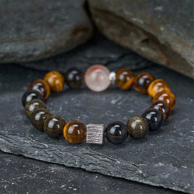 Buddha Stones Tiger Eye Gold Sheen Obsidian Inclusion Quartz Bead Protection Bracelet - Tiger Eye Gold Sheen Obsidian(Wrist Circumference:16–17 cm) - image 0