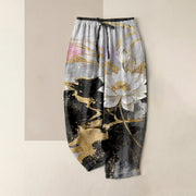 Foviel reine Baumwolle Lotus Tinte Waschmuster Damen elastische Taille Hosen mit Taschen