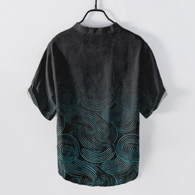 Buddha Stones Cotton Concentric Ripple Pattern Men's Short Sleeve Half Button Shirt - image 1