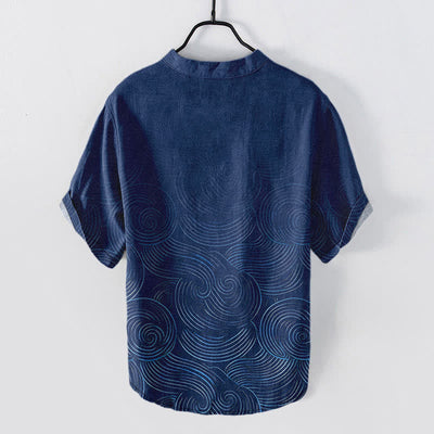 Buddha Stones Cotton Concentric Ripple Pattern Men's Short Sleeve Half Button Shirt - image 8