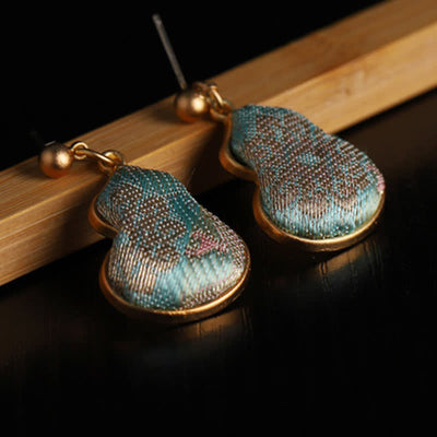 Buddha Stones Song Brocade Gourd Shaped Floral Blessing Handcrafted Drop Earrings - image 5
