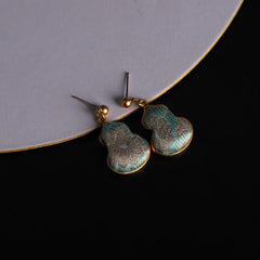 Buddha Stones Song Brocade Gourd Shaped Floral Blessing Handcrafted Drop Earrings - Song Brocade (Prosperity♥Harmony) - image 0