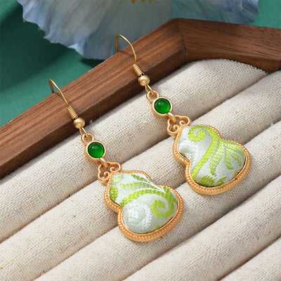 Buddha Stones Song Brocade Colorful Tone Floral Prosperity Drop Earrings - image 8