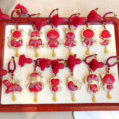 Buddha Stones Song Brocade Handmade Chinese Zodiac Tassel Lucky Keychain - image 43