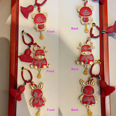 Buddha Stones Song Brocade Handmade Chinese Zodiac Tassel Lucky Keychain - image 41