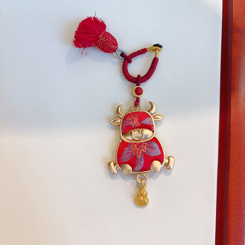 Buddha Stones Song Brocade Handmade Chinese Zodiac Tassel Lucky Keychain - Ox - Red - Song Brocade (Prosperity♥Harmony) - image 19