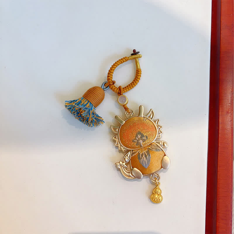 Buddha Stones Song Brocade Handmade Chinese Zodiac Tassel Lucky Keychain - Dragon - Yellow - Song Brocade (Prosperity♥Harmony) - image 26