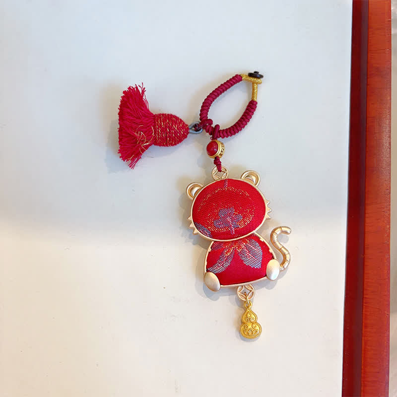 Buddha Stones Song Brocade Handmade Chinese Zodiac Tassel Lucky Keychain - Tiger - Red - Song Brocade (Prosperity♥Harmony) - image 21