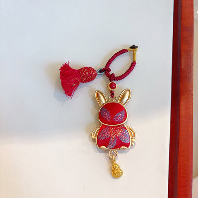 Buddha Stones Song Brocade Handmade Chinese Zodiac Tassel Lucky Keychain - Rabbit - Red - Song Brocade (Prosperity♥Harmony) - image 23