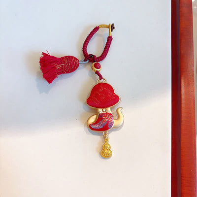 Buddha Stones Song Brocade Handmade Chinese Zodiac Tassel Lucky Keychain - Snake - Red - Song Brocade (Prosperity♥Harmony) - image 27