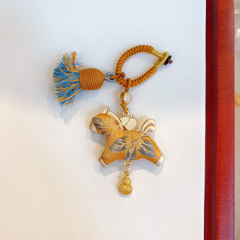 Buddha Stones Song Brocade Handmade Chinese Zodiac Tassel Lucky Keychain - Horse - Yellow - Song Brocade (Prosperity♥Harmony) - image 30