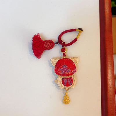 Buddha Stones Song Brocade Handmade Chinese Zodiac Tassel Lucky Keychain - Pig - Red - Song Brocade (Prosperity♥Harmony) - image 37