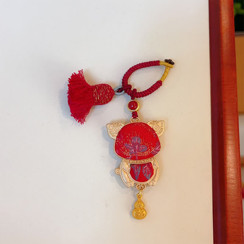 Buddha Stones Song Brocade Handmade Chinese Zodiac Tassel Lucky Keychain - Pig - Red - Song Brocade (Prosperity♥Harmony) - image 37