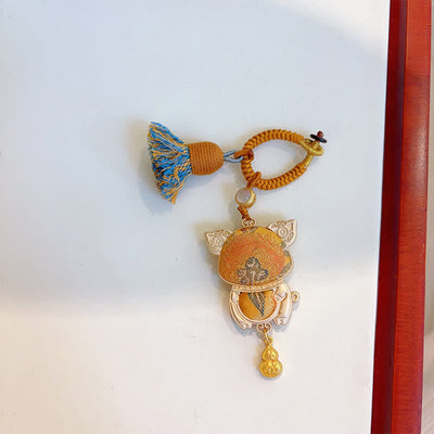 Buddha Stones Song Brocade Handmade Chinese Zodiac Tassel Lucky Keychain - Pig - Yellow - Song Brocade (Prosperity♥Harmony) - image 38