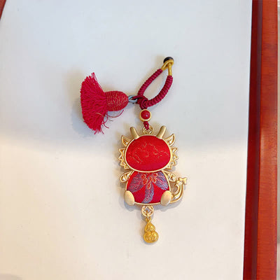 Buddha Stones Song Brocade Handmade Chinese Zodiac Tassel Lucky Keychain - Dragon - Red - Song Brocade (Prosperity♥Harmony) - image 25
