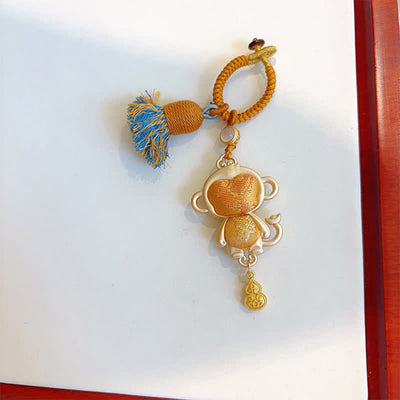 Buddha Stones Song Brocade Handmade Chinese Zodiac Tassel Lucky Keychain - Monkey - Yellow - Song Brocade (Prosperity♥Harmony) - image 32