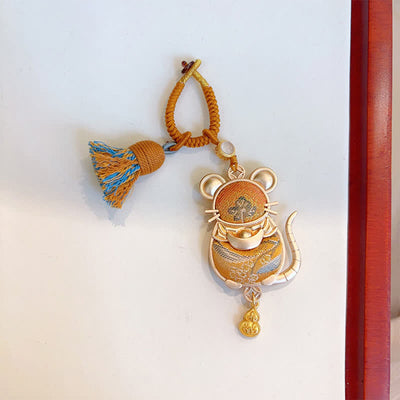 Buddha Stones Song Brocade Handmade Chinese Zodiac Tassel Lucky Keychain - Rat - Yellow - Song Brocade (Prosperity♥Harmony) - image 18