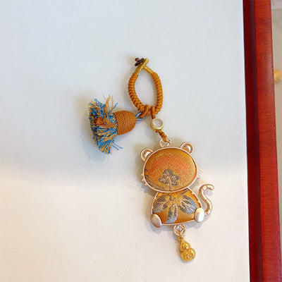 Buddha Stones Song Brocade Handmade Chinese Zodiac Tassel Lucky Keychain - Tiger - Yellow - Song Brocade (Prosperity♥Harmony) - image 22