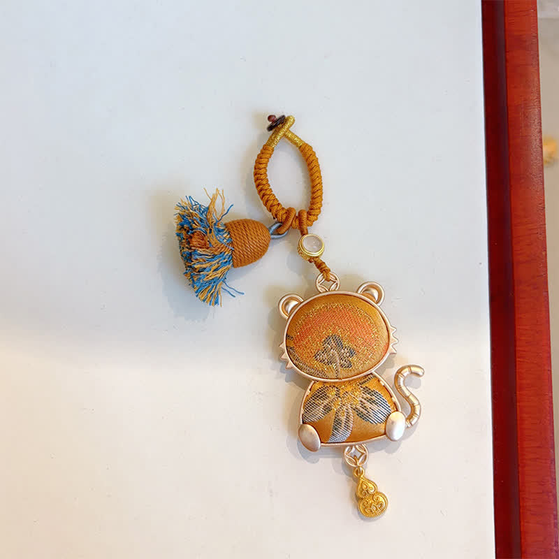 Buddha Stones Song Brocade Handmade Chinese Zodiac Tassel Lucky Keychain - Tiger - Yellow - Song Brocade (Prosperity♥Harmony) - image 22
