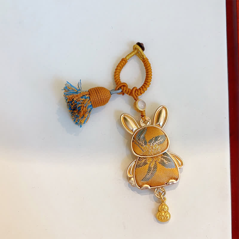 Buddha Stones Song Brocade Handmade Chinese Zodiac Tassel Lucky Keychain - Rabbit - Yellow - Song Brocade (Prosperity♥Harmony) - image 24