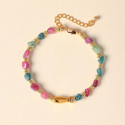 Buddha Stones Rainbow Tourmaline Koi Fish Positive Rough Cut Bracelet - Koi Fish(Success ♥ Determination) - Tourmaline(Positive♥Love) - image 0
