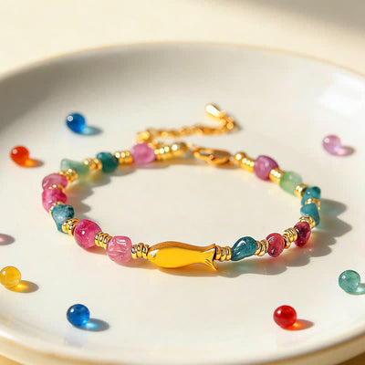 Buddha Stones Rainbow Tourmaline Koi Fish Positive Rough Cut Bracelet - image 2