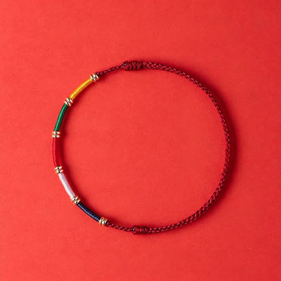 Buddha Stones Handmade Five Color Wind Horse Prayer Flag Protection Bracelet - Red - Red String(Protection♥Luck) - image 0