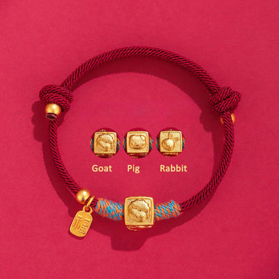 Buddha Stones Handmade Three Harmony Chinese Zodiac Protection Red String Bracelet - Goat Pig Rabbit Triad Red String Bracelet - Red String(Protection♥Luck) - image 0