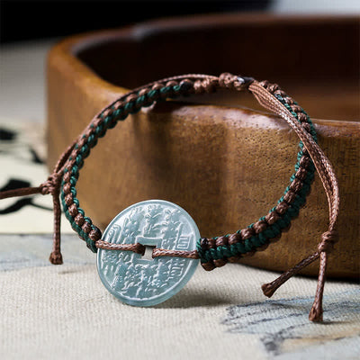 Buddha Stones Jade Peace Buckle Hand-Woven Tranquility Adjustable Bracelet - image 4