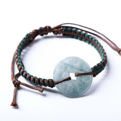 Buddha Stones Jade Peace Buckle Hand-Woven Tranquility Adjustable Bracelet - image 9