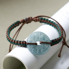 Buddha Stones Jade Peace Buckle Hand-Woven Tranquility Adjustable Bracelet - Natural Jade(Prosperity♥Luck) - image 0