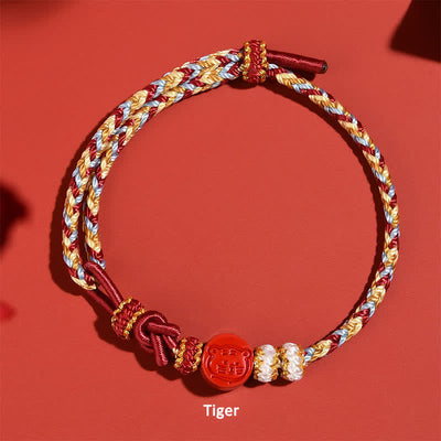 Buddha Stones Cinnabar Chinese Zodiac Concentration Hand-Woven Red String Bracelet - Tiger( Luck ♥ Personality) - Cinnabar(Blessing♥Calm) - image 3