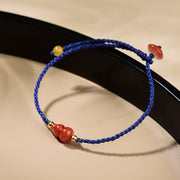 Foviel South Red Agate Gourd Positive Hand-Woven Blue String Bracelet