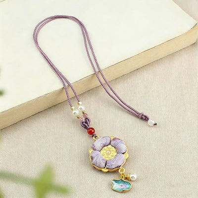 Buddha Stones Song Brocade Four-Leaf Clover Luck Necklace - image 10