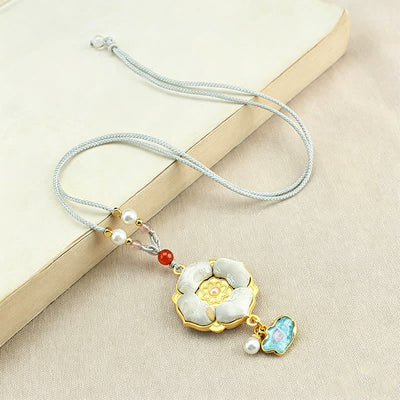 Buddha Stones Song Brocade Four-Leaf Clover Luck Necklace - image 17
