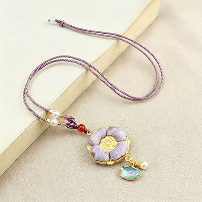 Buddha Stones Song Brocade Four-Leaf Clover Luck Necklace - image 9